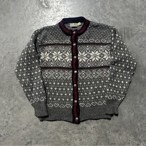 L.L. Bean Snowflake Pattern Cardigan in Gray and Burgundy Size S